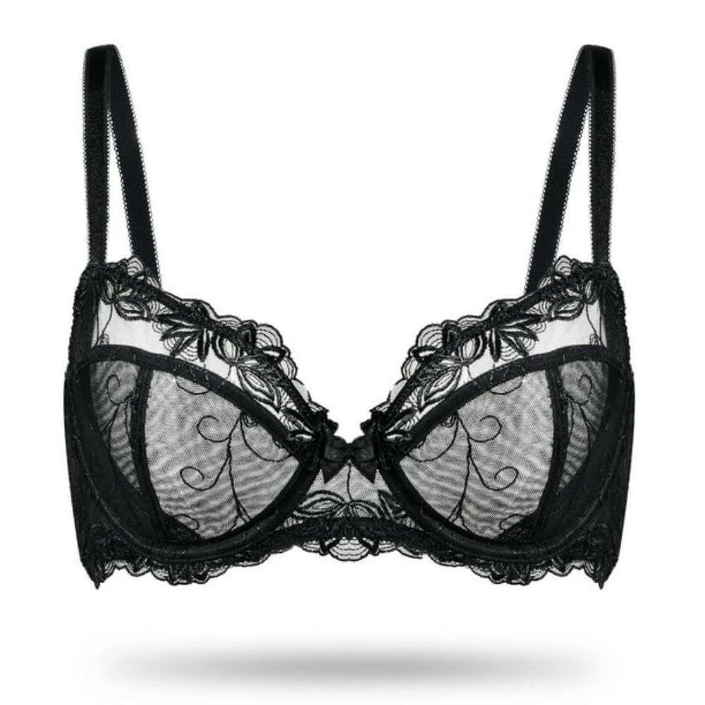 Deyllo Women's Sheer Lace Non Padded Full Cup Underwire Plus Size Bra, Black